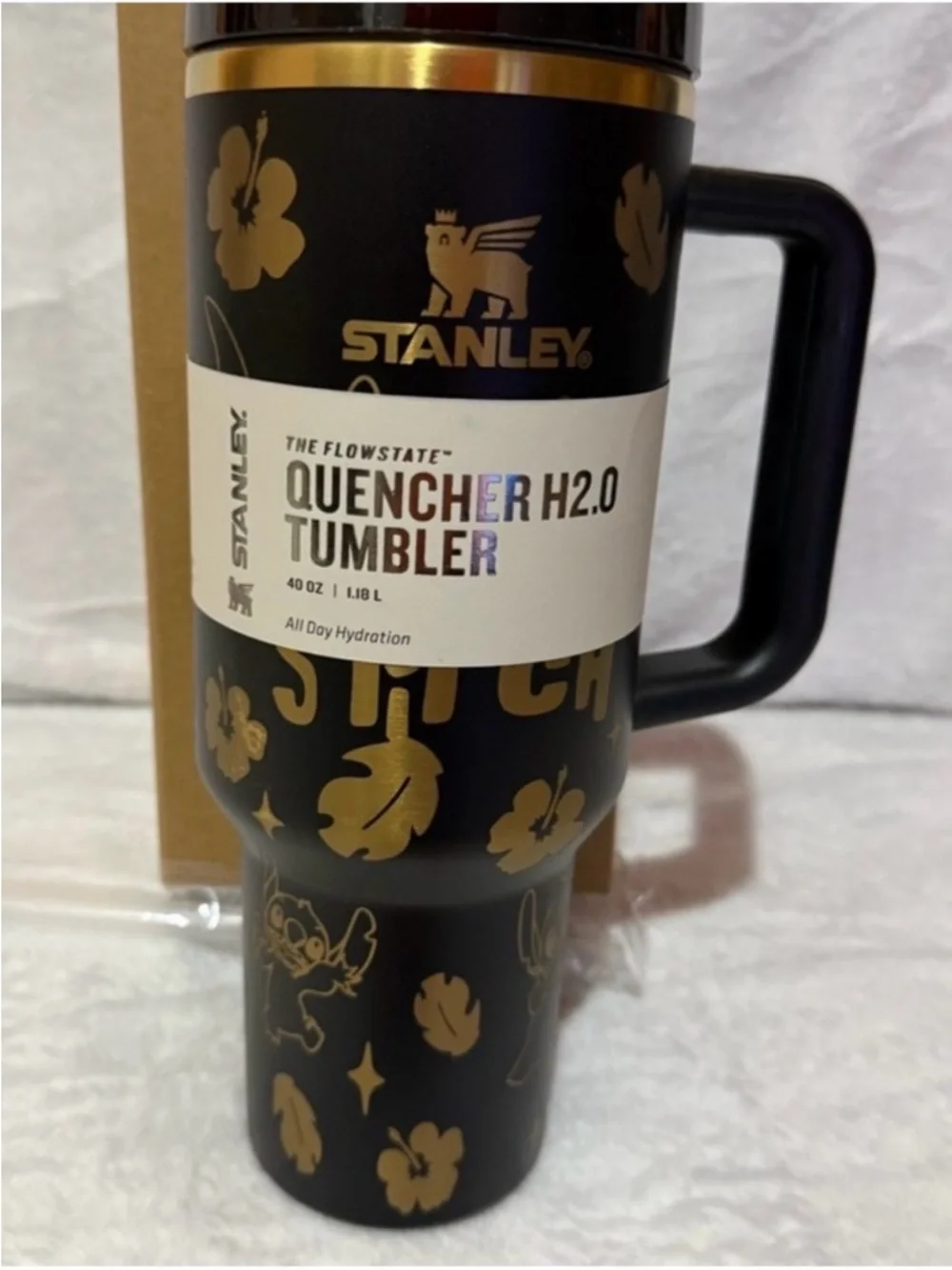 Stanley Stitch Matte Black & Gold Insulated 40oz Tumbler . New - Picture 2 of 9